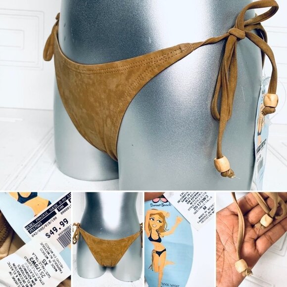 NWT SUNSET BEACH BIKINI BOTTOM NEW W TAGS FAUX SUEDE  WOMEN SIZE XS MEDIUM - Picture 7 of 7